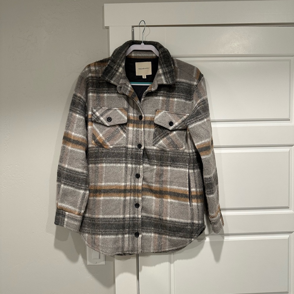 Thread & Supply Plaid Utility Jacket - Gray and Brown